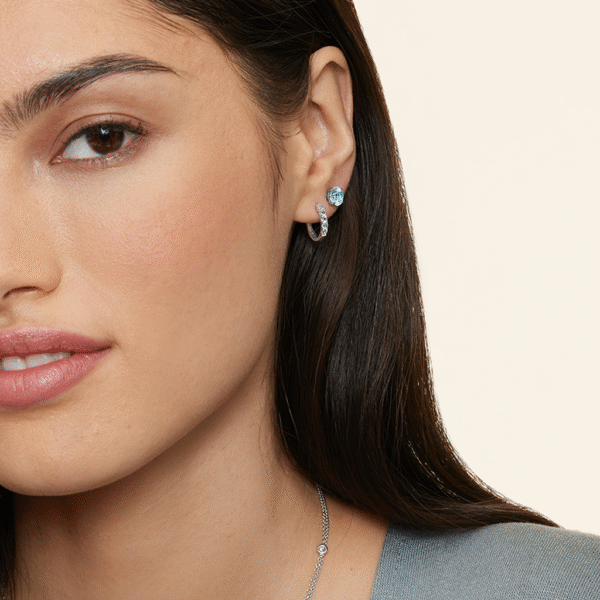 Kriva Aquamarine Sparkle Huggie Hoop Earrings - Image 4