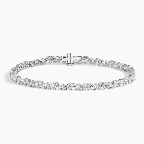 Elegant Sterling Silver Leaf-Cut CZ Tennis Bracelet