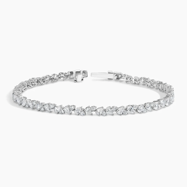 Elegant Sterling Silver Leaf-Cut CZ Tennis Bracelet - Image 2