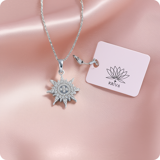 Kriva Sunburst Pendant Necklace Sparkling Om Design - Image 4