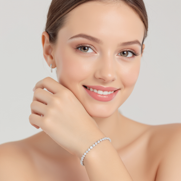 Elegant Sterling Silver Leaf-Cut CZ Tennis Bracelet - Image 4