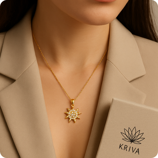 Kriva Sunburst Pendant Necklace Sparkling Om Design - Image 2