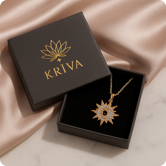Kriva Sunburst Pendant Necklace Sparkling Om Design