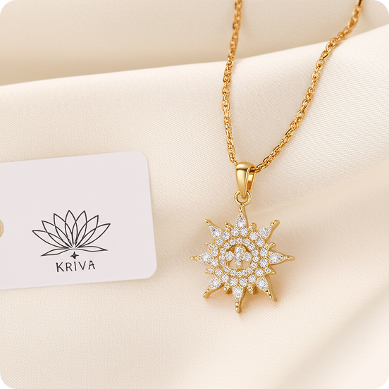 Kriva Sunburst Pendant Necklace Sparkling Om Design - Image 3