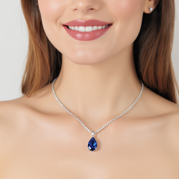 Kriva Royal Blue Teardrop Pendant Necklace - Image 4